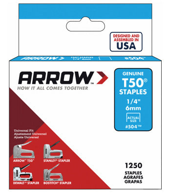 ARROW FASTENER CO LLC, Arrow Fastener T50 3/8 in. W x 1/4 in. L 18 Ga. Wide Crown Heavy Duty Staples 1250 pk (Pack of 4)