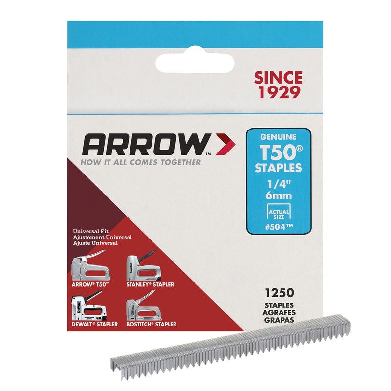 ARROW FASTENER CO LLC, Arrow Fastener T50 3/8 in. W x 1/4 in. L 18 Ga. Wide Crown Heavy Duty Staples 1250 pk (Pack of 4)