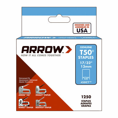 ARROW FASTENER CO LLC, Arrow Fastener T50 3/8 in. W x 17/32 in. L 18 Ga. Flat Crown Heavy Duty Staples 1250 pk (Pack of 4)