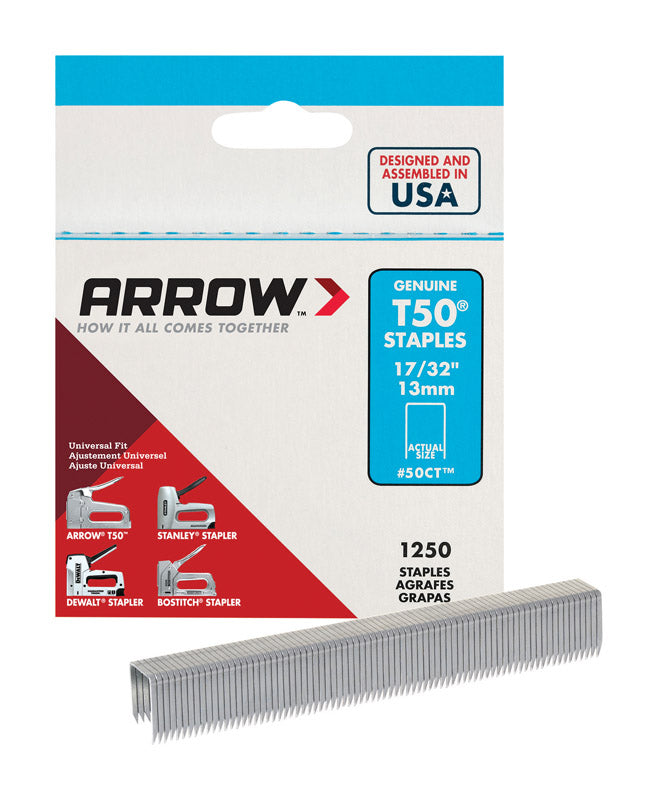 ARROW FASTENER CO LLC, Arrow Fastener T50 3/8 in. W x 17/32 in. L 18 Ga. Flat Crown Heavy Duty Staples 1250 pk (Pack of 4)