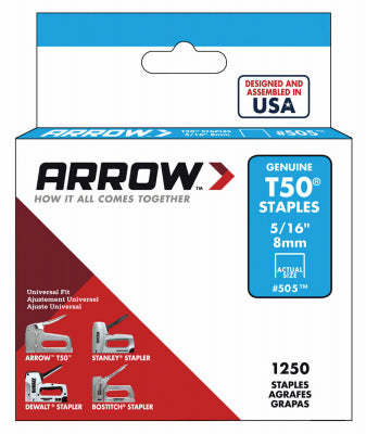 ARROW FASTENER CO LLC, Arrow Fastener T50 3/8 in. W x 5/16 in. L 18 Ga. Flat Crown Heavy Duty Staples 1250 pk (Pack of 4)