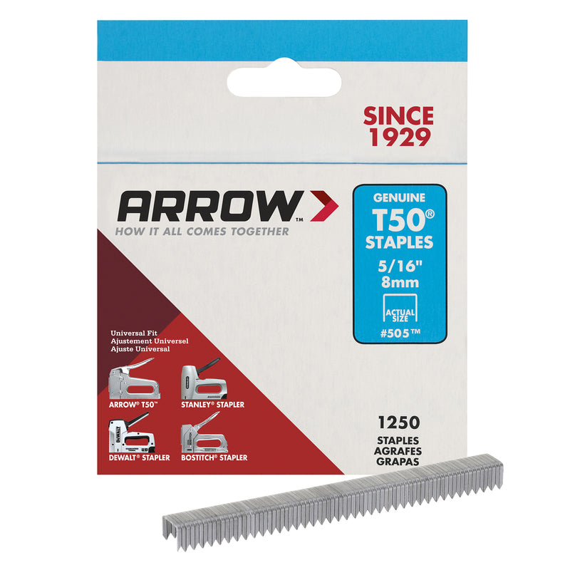 ARROW FASTENER CO LLC, Arrow Fastener T50 3/8 in. W x 5/16 in. L 18 Ga. Flat Crown Heavy Duty Staples 1250 pk (Pack of 4)