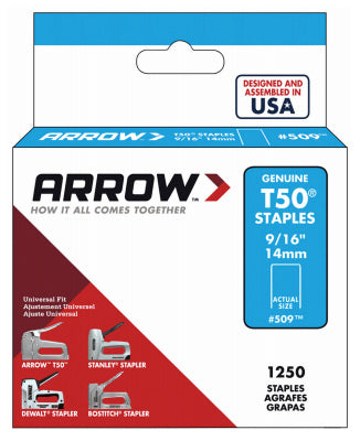 ARROW FASTENER CO LLC, Arrow Fastener T50 3/8 in. W x 9/16 in. L 18 Ga. Flat Crown Heavy Duty Staples 1250 pk (Pack of 4)