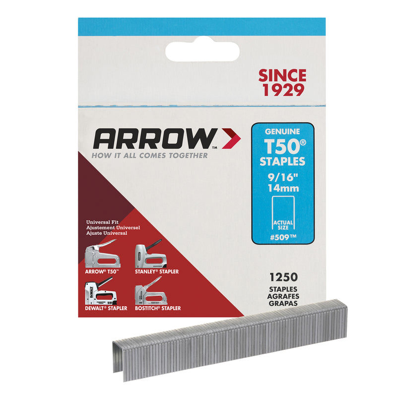 ARROW FASTENER CO LLC, Arrow Fastener T50 3/8 in. W x 9/16 in. L 18 Ga. Flat Crown Heavy Duty Staples 1250 pk (Pack of 4)