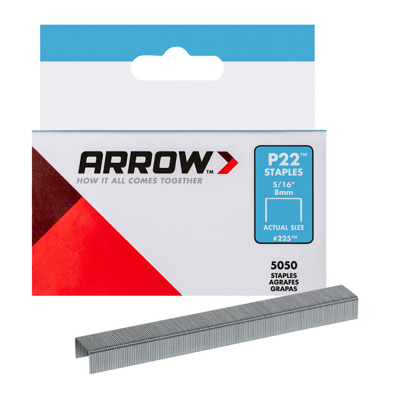 ARROW FASTENER CO LLC, Arrow P22 7/16 in. W X 5/16 in. L 24 Ga. Medium Crown Staples 5050 pk