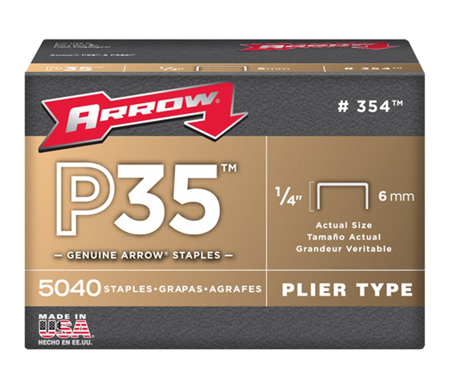 ARROW FASTENER CO LLC, Arrow P35 7/16 in. W X 1/4 in. L 25 Ga. Flat Crown Heavy Duty Staples 5040 pk