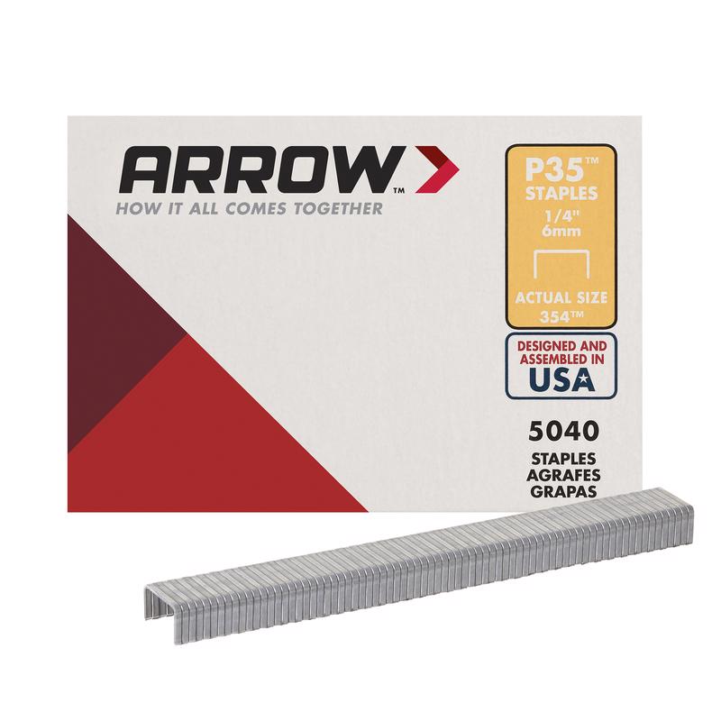 ARROW FASTENER CO LLC, Arrow P35 7/16 in. W X 1/4 in. L 25 Ga. Flat Crown Heavy Duty Staples 5040 pk