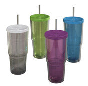 Arrow Plastic, Arrow Plastic 01504 24 Oz Double Wall Tumbler With Lid & Straw Assorted Colors (Pack of 8)