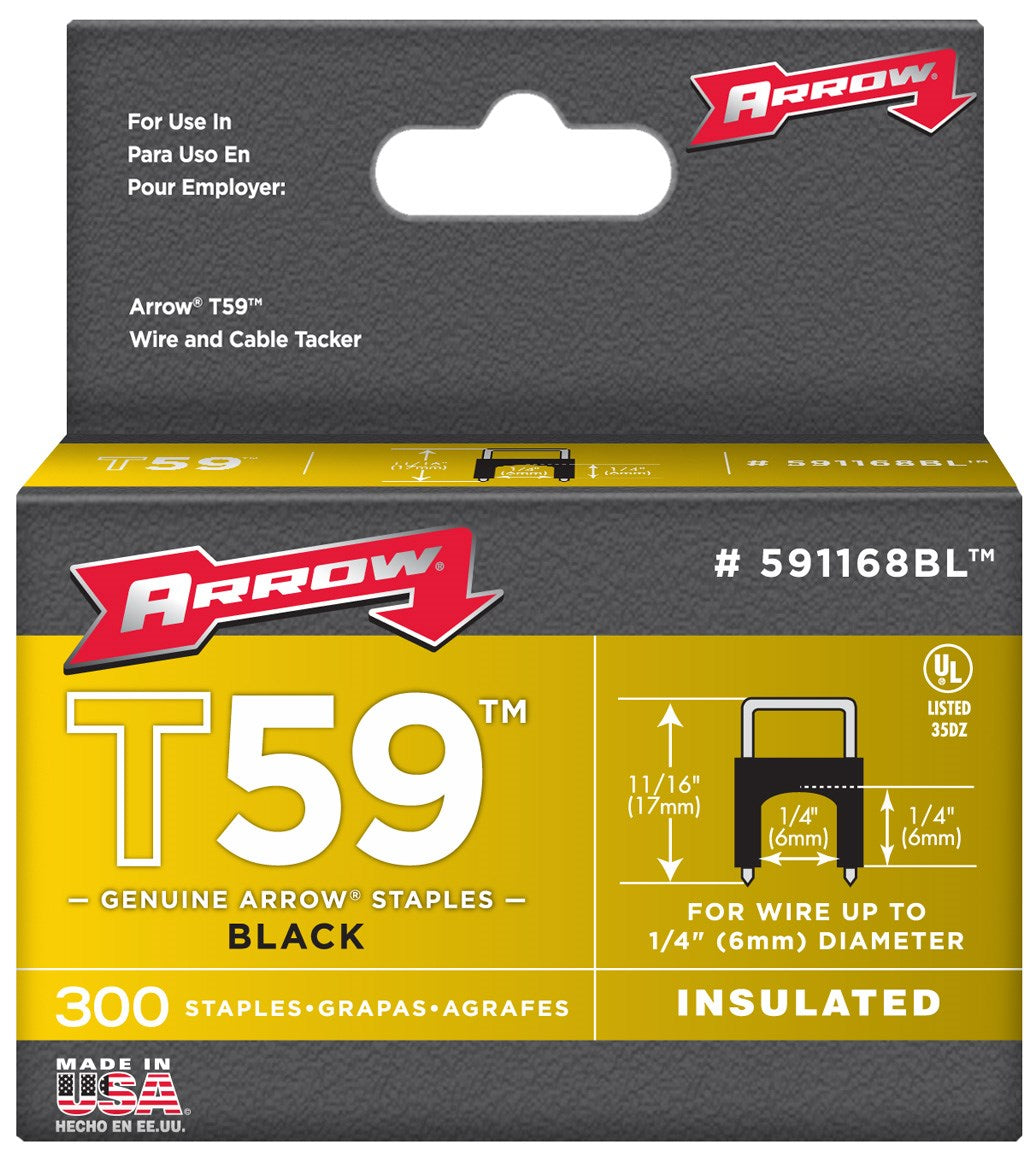 ARROW FASTENER CO LLC, Arrow T59 1/4 in. W X 11/16 in. L Insulated Crown Cable Staples 300 pk