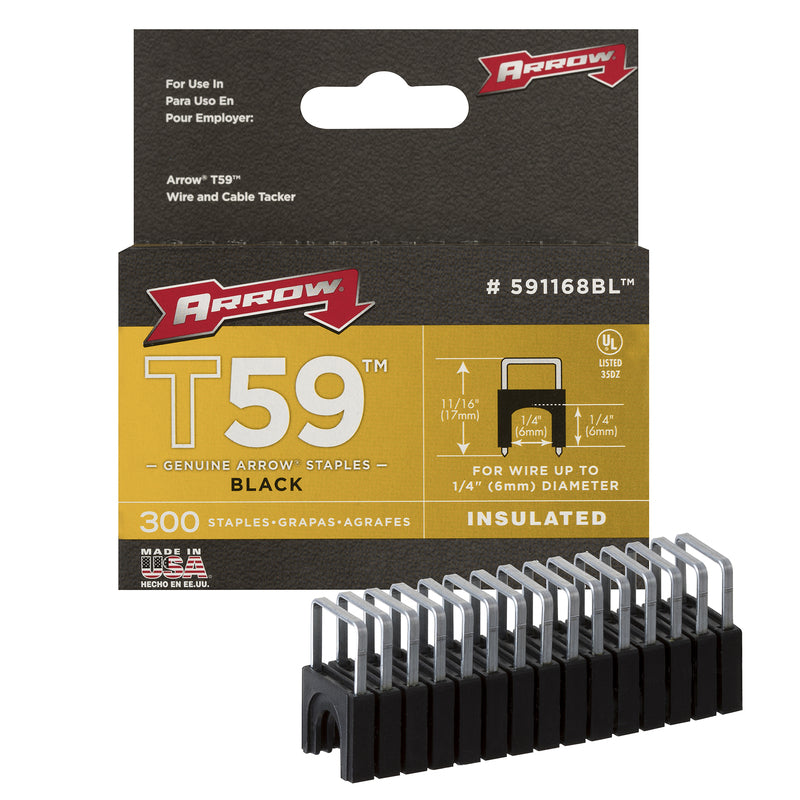 ARROW FASTENER CO LLC, Arrow T59 1/4 in. W X 11/16 in. L Insulated Crown Cable Staples 300 pk