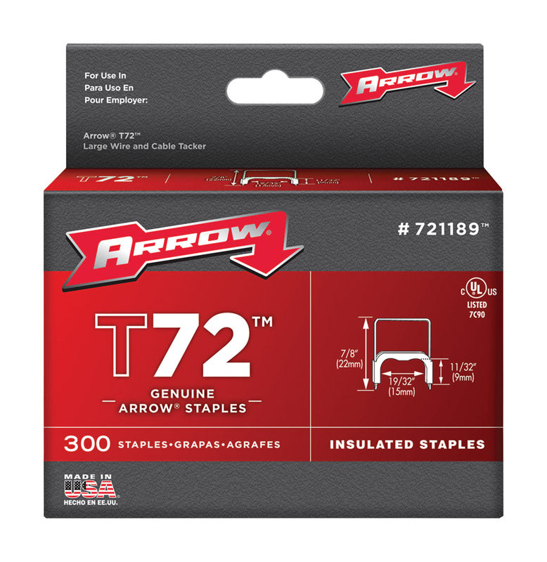 ARROW FASTENER CO LLC, Arrow T72 19/32 in. W X 7/8 in. L 15 Ga. Wide Crown Insulated Staples 300 pk