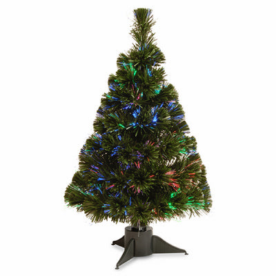 National Tree Co-Import, Artificial Pre-Lit Christmas Tree, Evergreen Ice Fiber Optic Lights, Plastic Stand, 14 x 24-In.