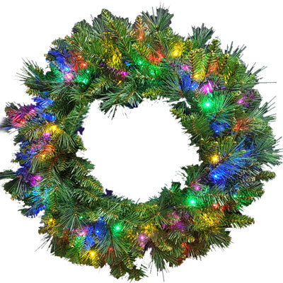 Ledup Manufacturing Group Ltd, Artificial Pre-Lit Mountain Spruce Wreath, 100 Twinkling Multi-Color LED Lights, 30-In.
