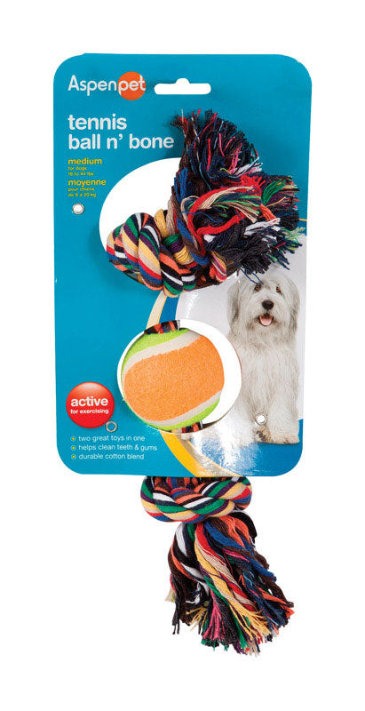 DOSKOCIL MANUFACTURING CO INC, Aspen Pet Multicolored Cotton Rope Bone and Ball Dog Toy Medium