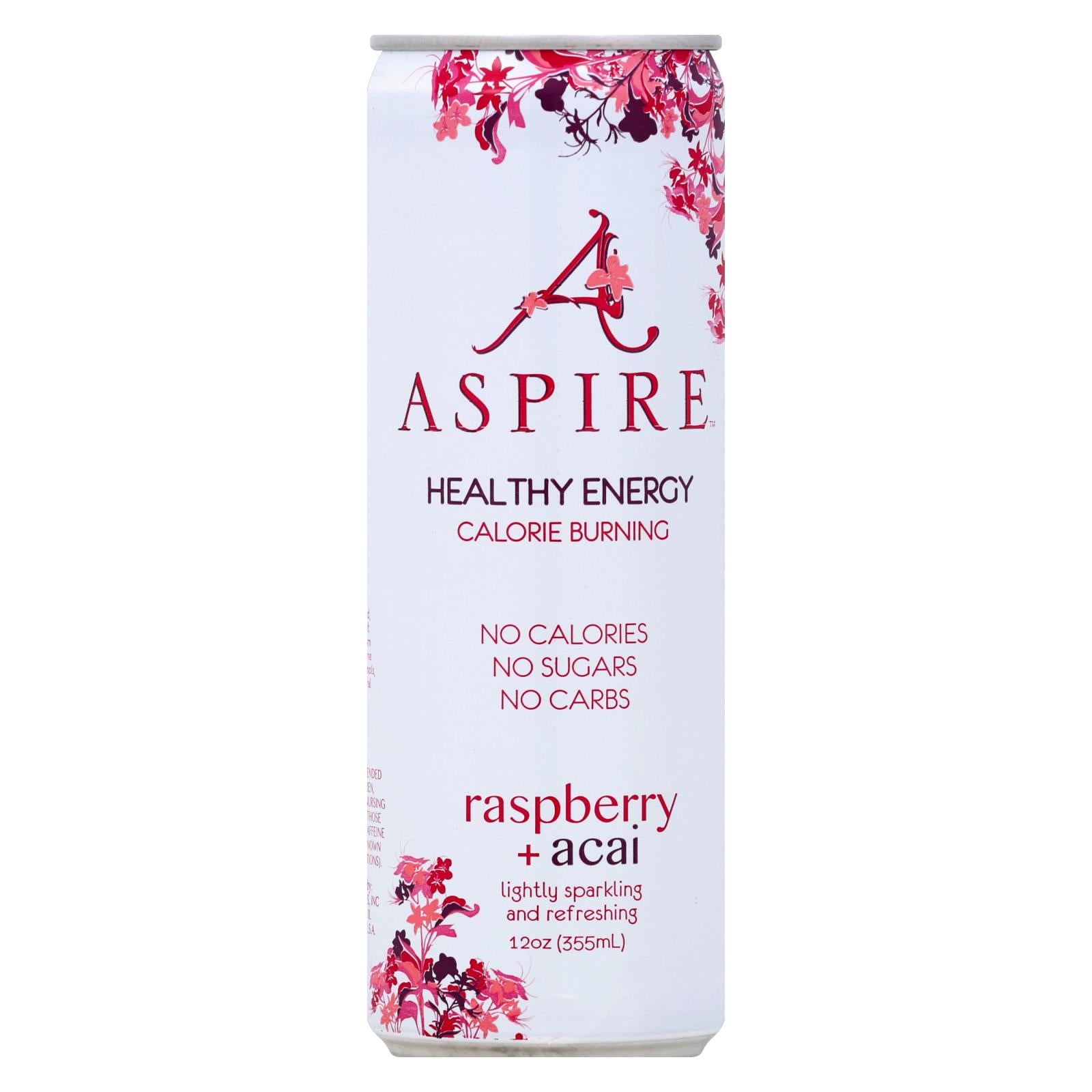 Aspire Healthy Energy, Aspire Healthy Energy - Sparkling Raspberry Acai - Case of 12 - 12 OZ (Pack of 12)