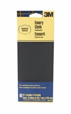 3M COMPANY, Assorted Emery Cloth Sandpaper, 3-2/3 x 9-In., 3-Pk.