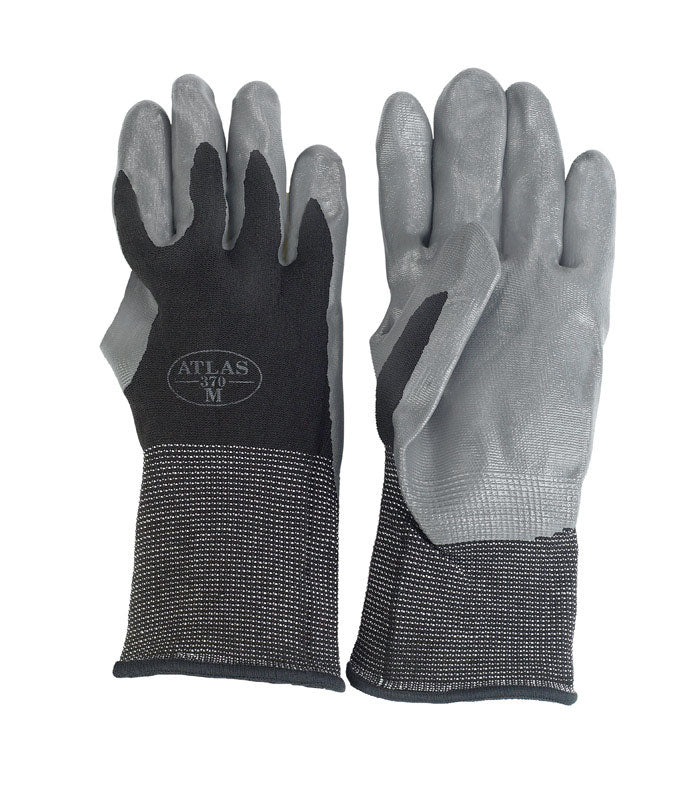 SHOWA BEST GLOVE INC, Atlas Unisex Indoor/Outdoor Dipped Gloves Black/Gray M 1 pair