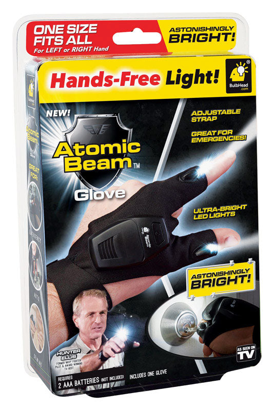 Atomic, Atomic Beam Glove  As Seen On TV  200 lumens Black  LED  Flexible Flashlight  AAA Battery