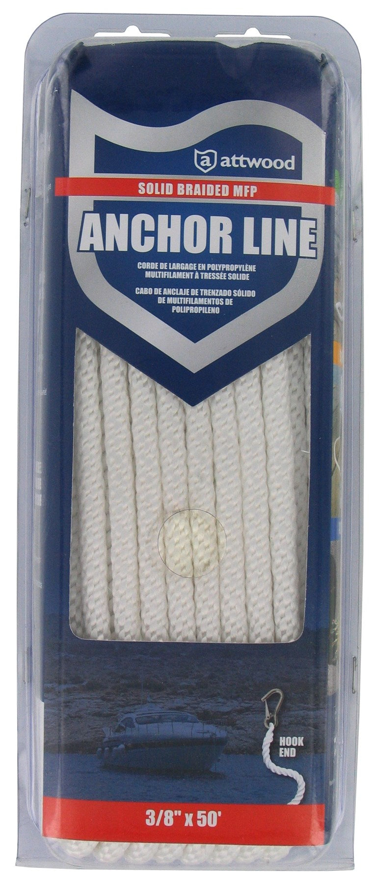 Attwood, Attwood 11723-7 3/8" X 50' Solid Braided Multi Filament Poly Anchor Line