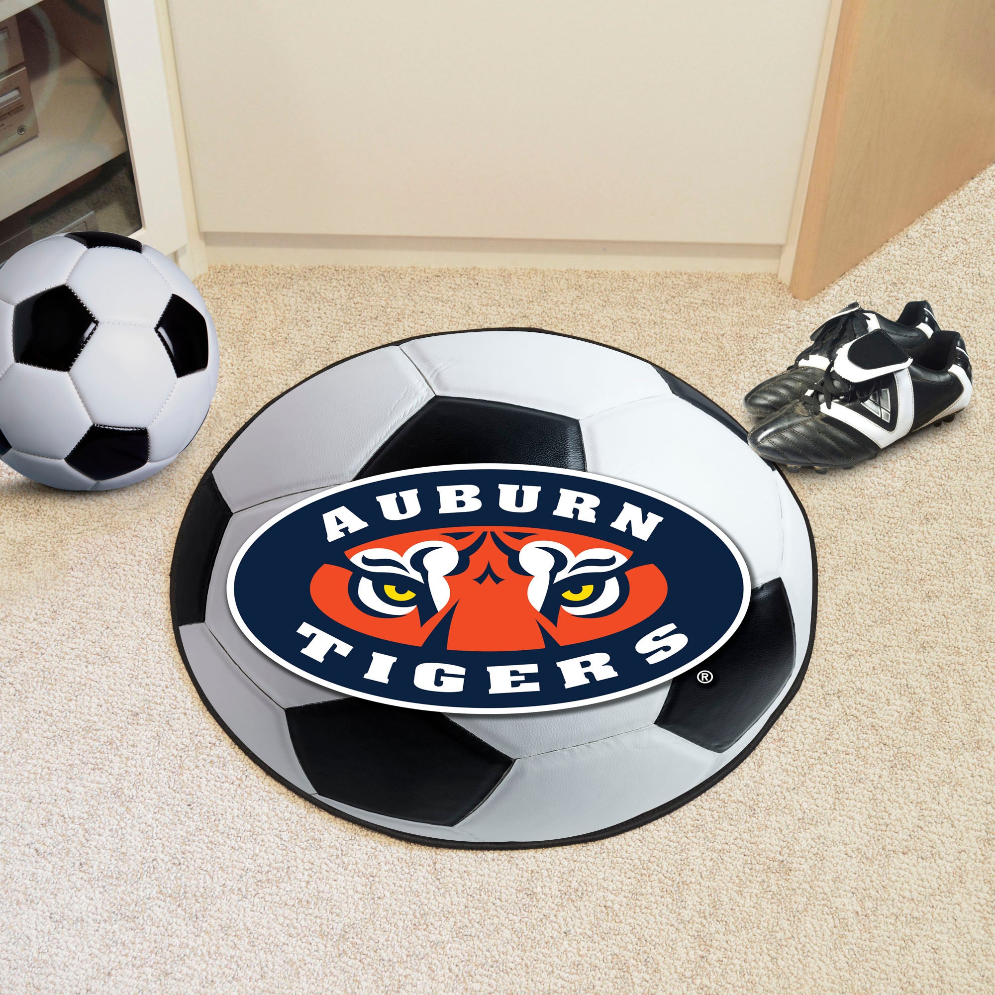 FANMATS, Auburn University Tiger Eyes Soccer Ball Rug - 27in. Diameter