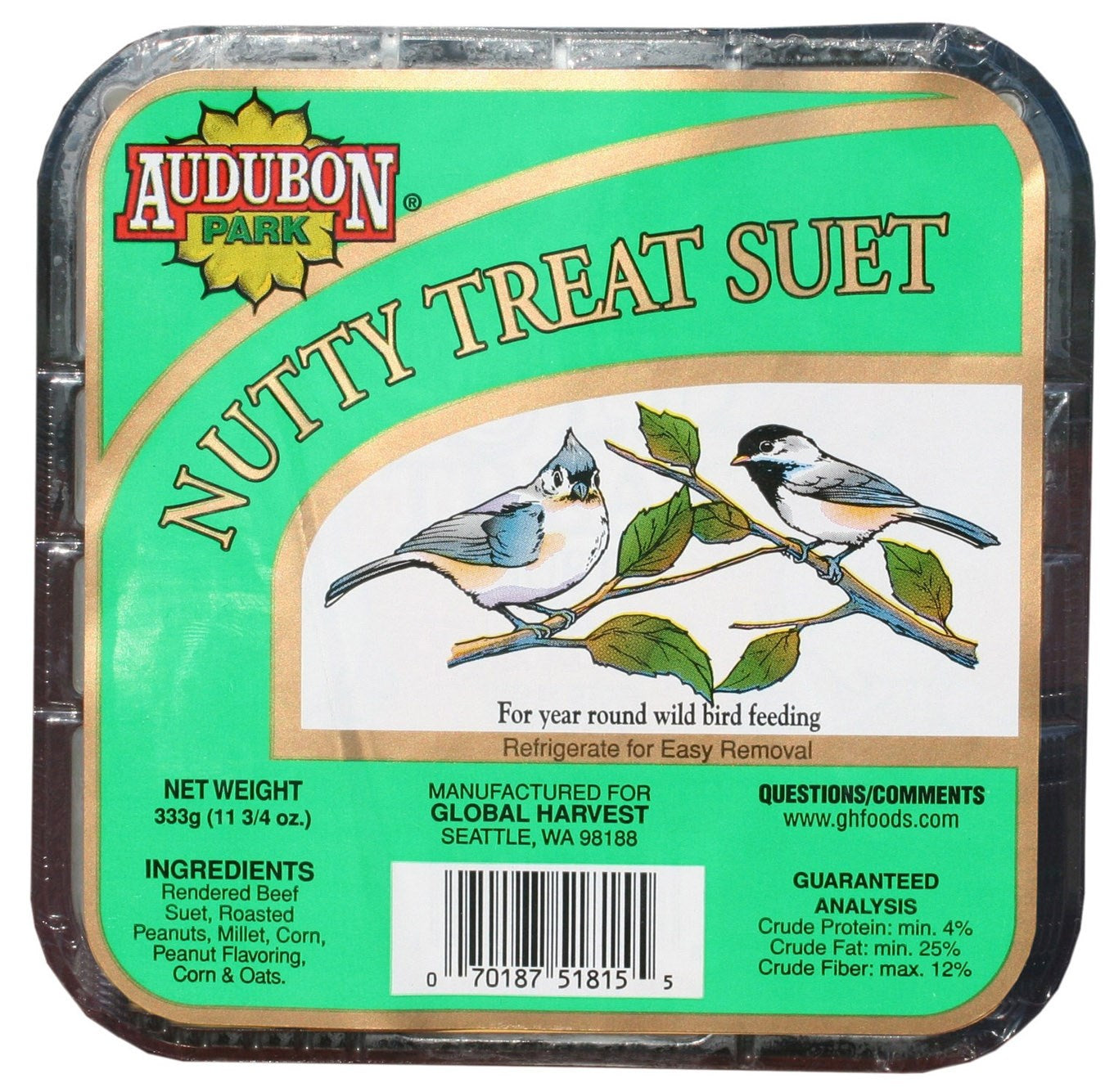 GLOBAL HARVEST FOODS LTD, Audubon Park 51815 11 Oz Nutty Treat Audubon Park Suet Cakes (Pack of 12)