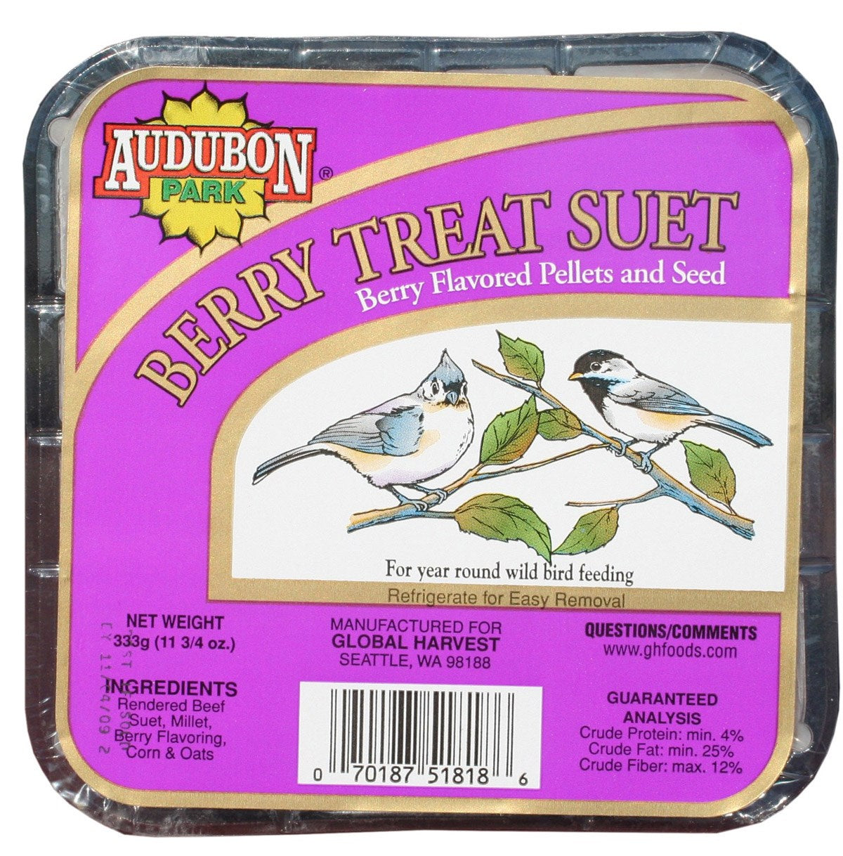 GLOBAL HARVEST FOODS LTD, Audubon Park 51818 11 Oz Berry Audubon Park Suet Cakes (Pack of 12)