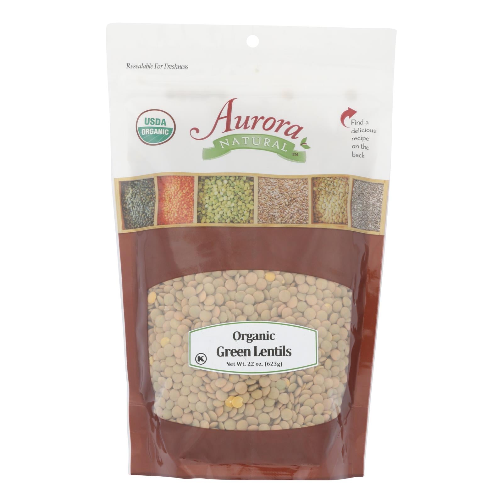 Aurora Natural Products, Aurora Natural Products - Organic Green Lentils - Case of 12 - 22 oz. (Pack of 12)