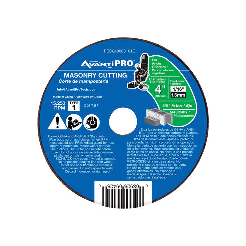 FREUD AMERICA INC, Avanti Pro 4 in. D X 5/8 in. Aluminum Oxide Masonry Cut-Off Disc