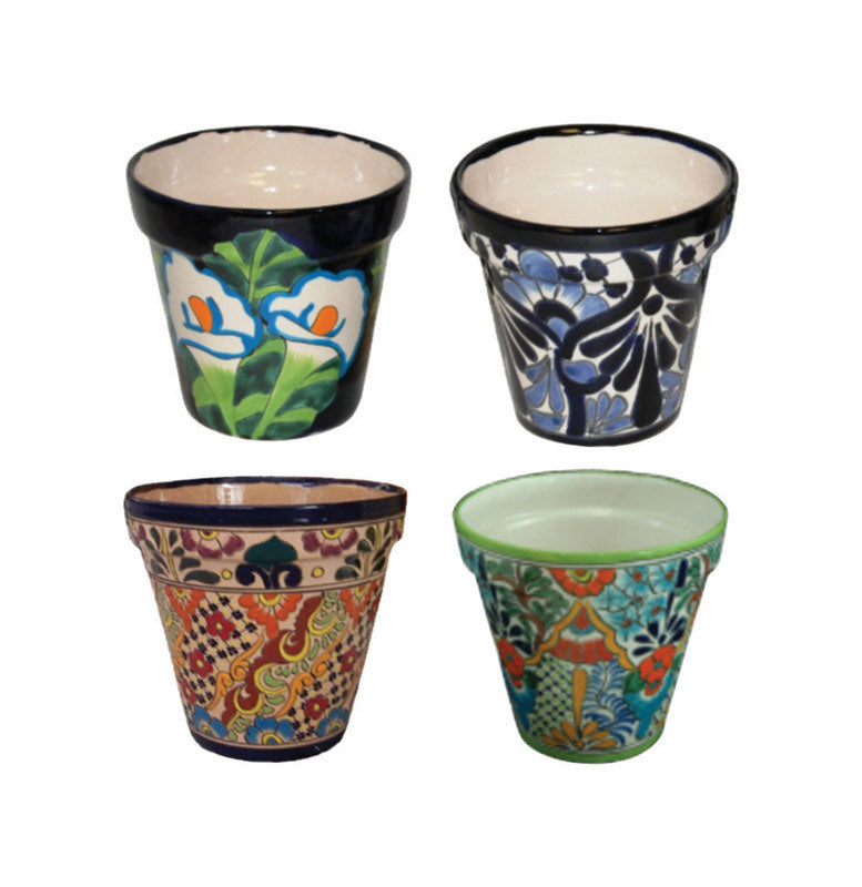 AVERA HOME GOODS LLC, Avera Products Talavera 5.5 in. H x 5 in. W x 5 in. D Ceramic Talavera Planter Set Assorted (Pack of 4)