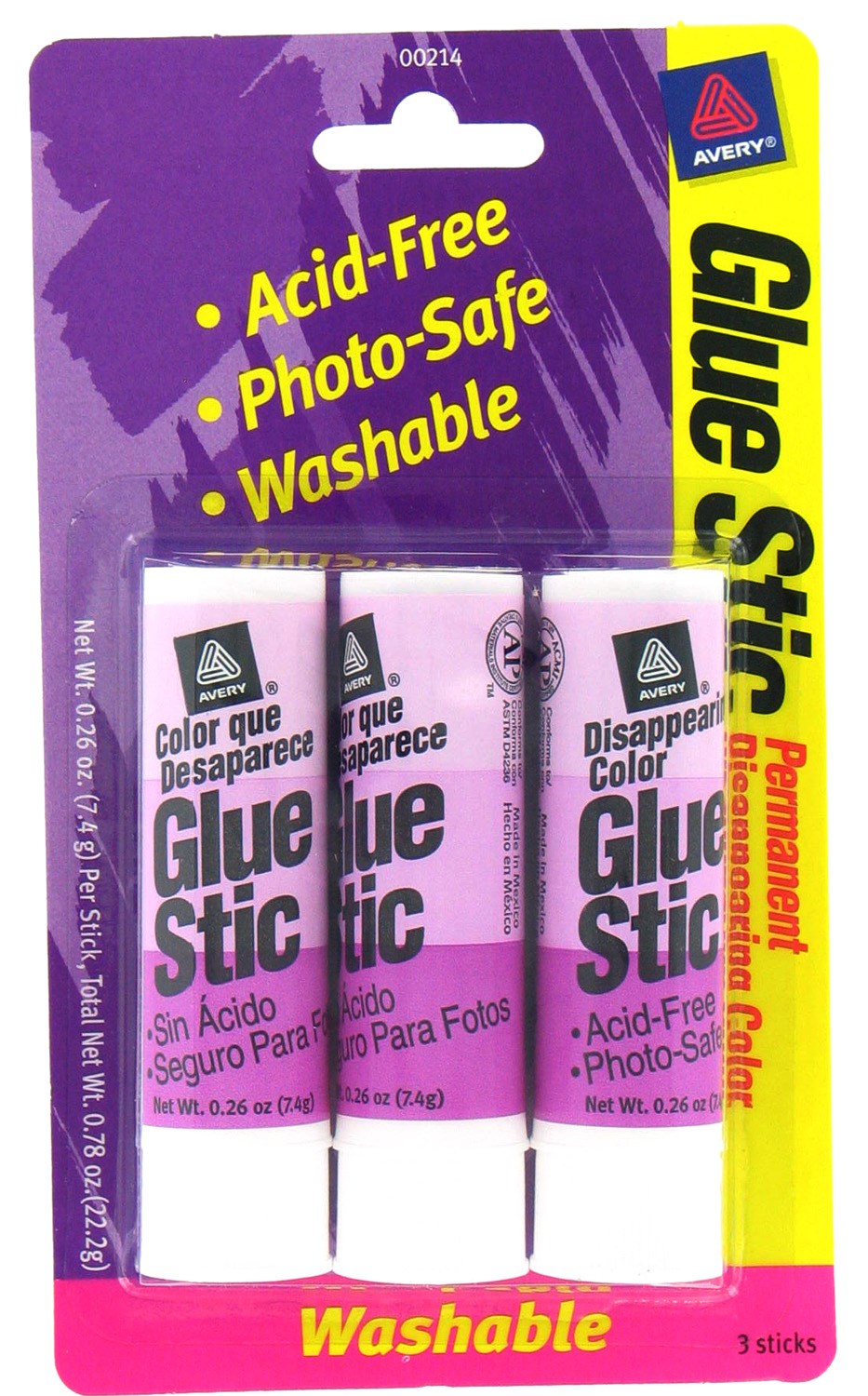 Avery, Avery 00214 .26 Oz Disappearing Glue Stic 3 Count (Pack of 6)