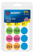 Avery Products Corporation, Avery 06725 3/4 Round Removable Garage Sale Labels Assorted Colors (Pack of 6)