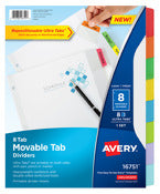 Avery, Avery 16751 8-1/2 X 11 Multicolor Movable Tab Dividers 8 Count