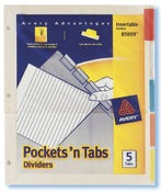 Avery, Avery 81009 5 Count Assorted Colors Pockets' N Tabs Dividers