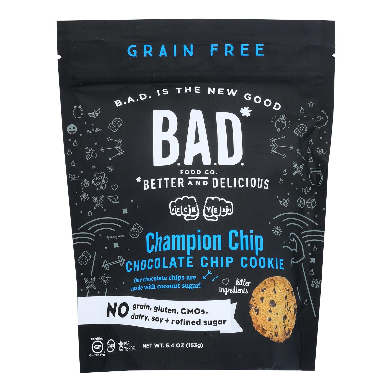 B.A.D. FOOD CO., B.a.d. Food Co. - Cookies Chocolate Chip - Case of 6-5.4 OZ (Pack of 6)