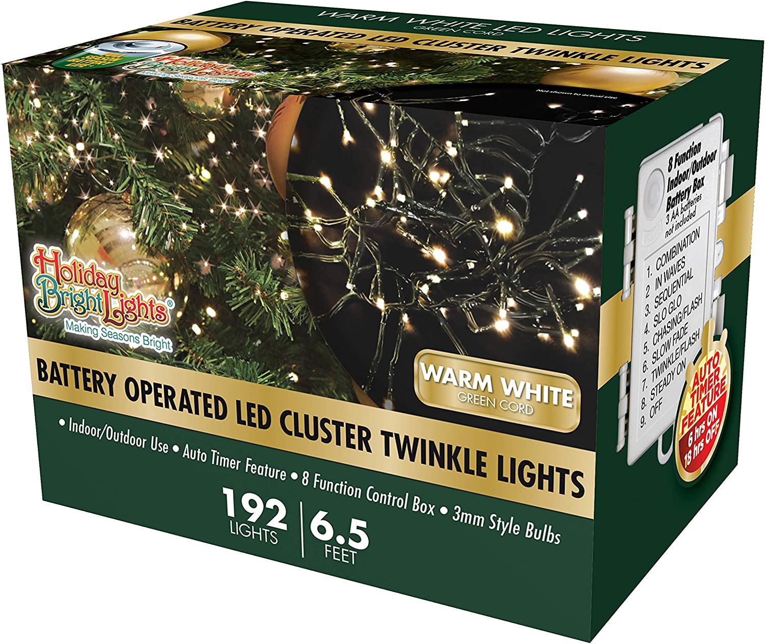 Holiday Bright Lights, B/O 192l Twinkling Cluster Rice Light - Gr/Ww