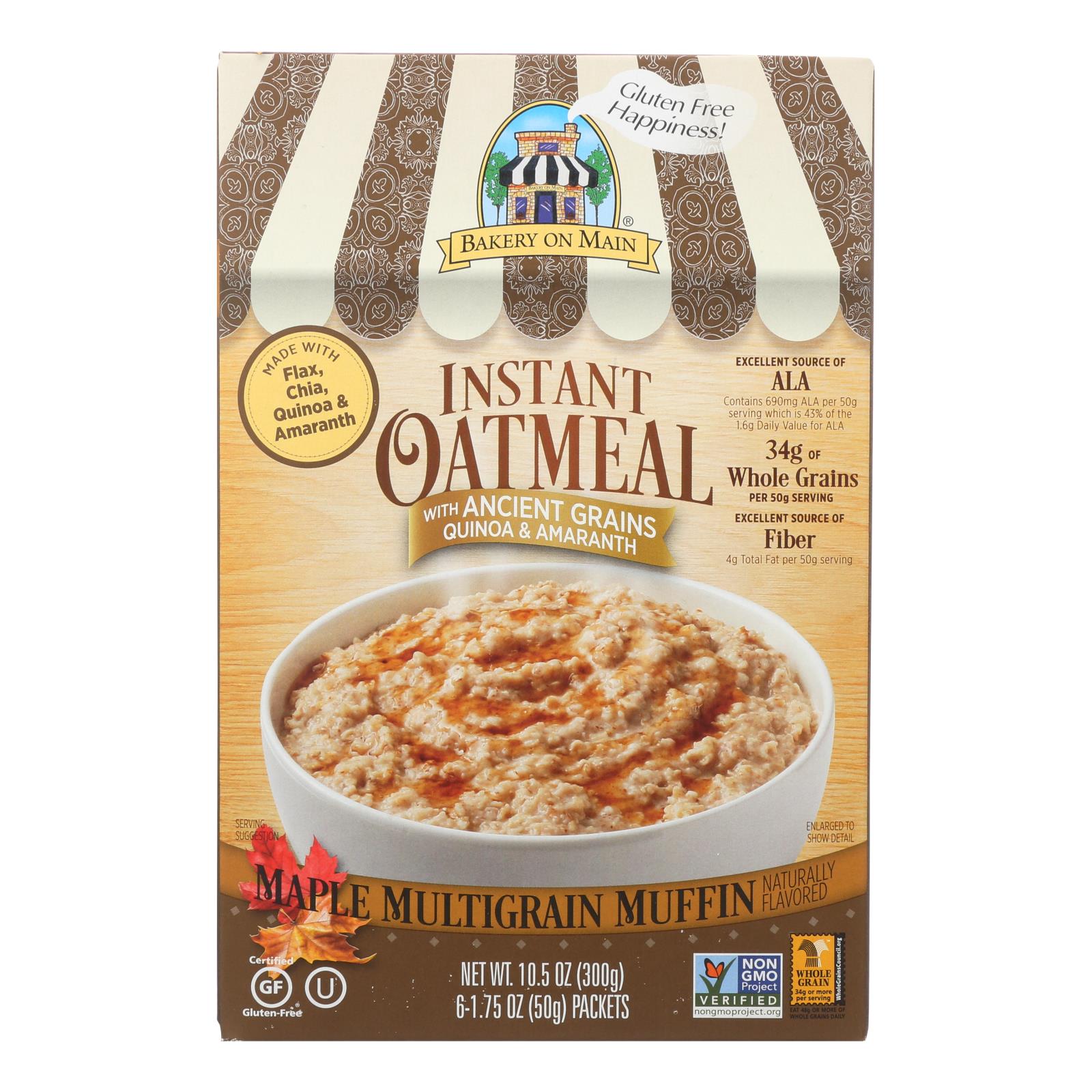 Bakery On Main, Bakery On Main Instant Oatmeal - Maple Flavor - Case of 6 - 10.5 oz. (Pack of 6)