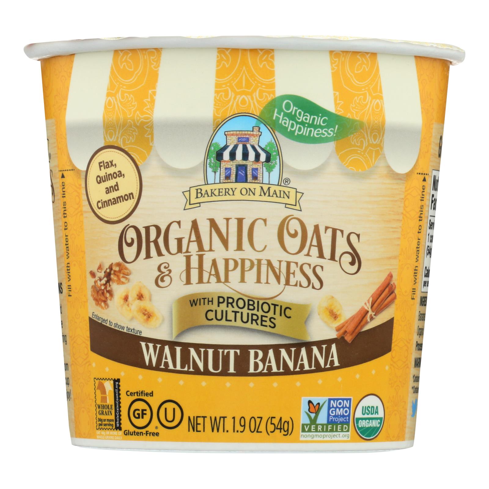 Bakery On Main, Bakery On Main Oats and Happiness Oatmeal Cup - Walnut Banana - Case of 12 - 1.9 oz. (Pack of 12)