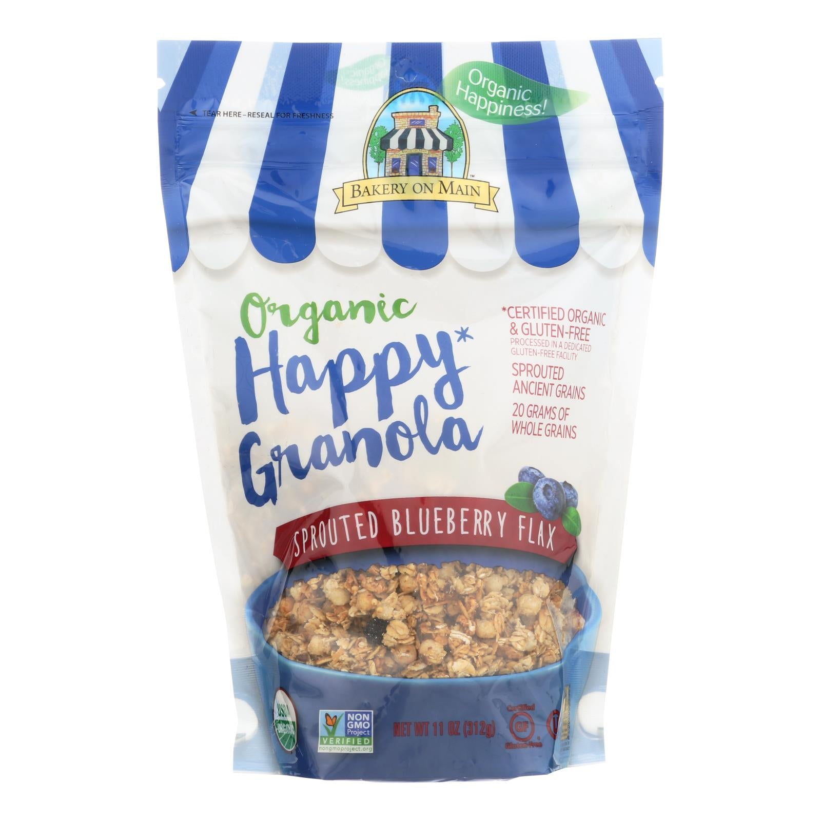Bakery On Main, Bakery On Main Organic Happy Granola - Sprouted Blueberry Flax - Case of 6 - 11 oz (Pack of 6)