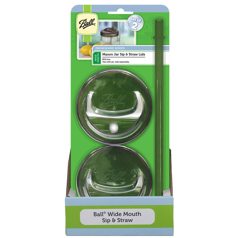 NEWELL BRANDS DISTRIBUTION LLC, Ball Drinkware Series Wide Mouth Sip and Straw Lid 2 pk
