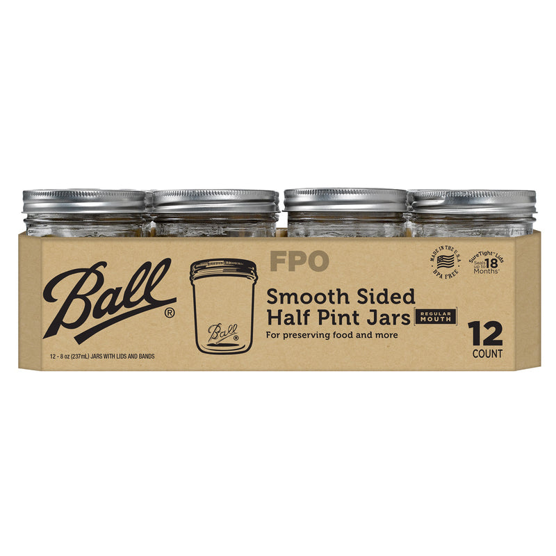NEWELL BRANDS DISTRIBUTION LLC, Ball Smooth Sided Regular Mouth Canning Jars 0.5 pt 12 pk