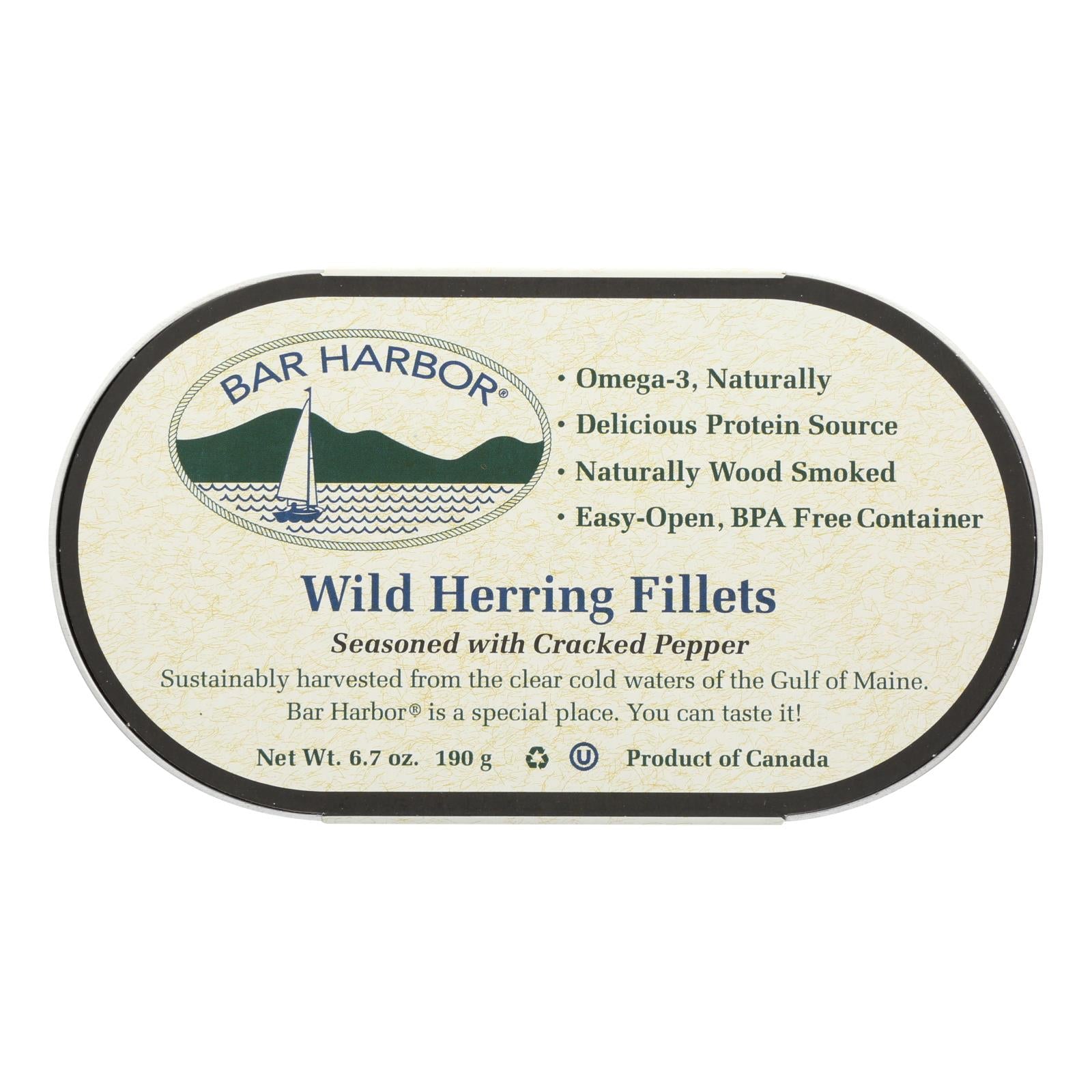 Bar Harbor, Bar Harbor - Wild Herring Fillets - Cracked Pepper - Case of 12 - 6.7 oz. (Pack of 12)