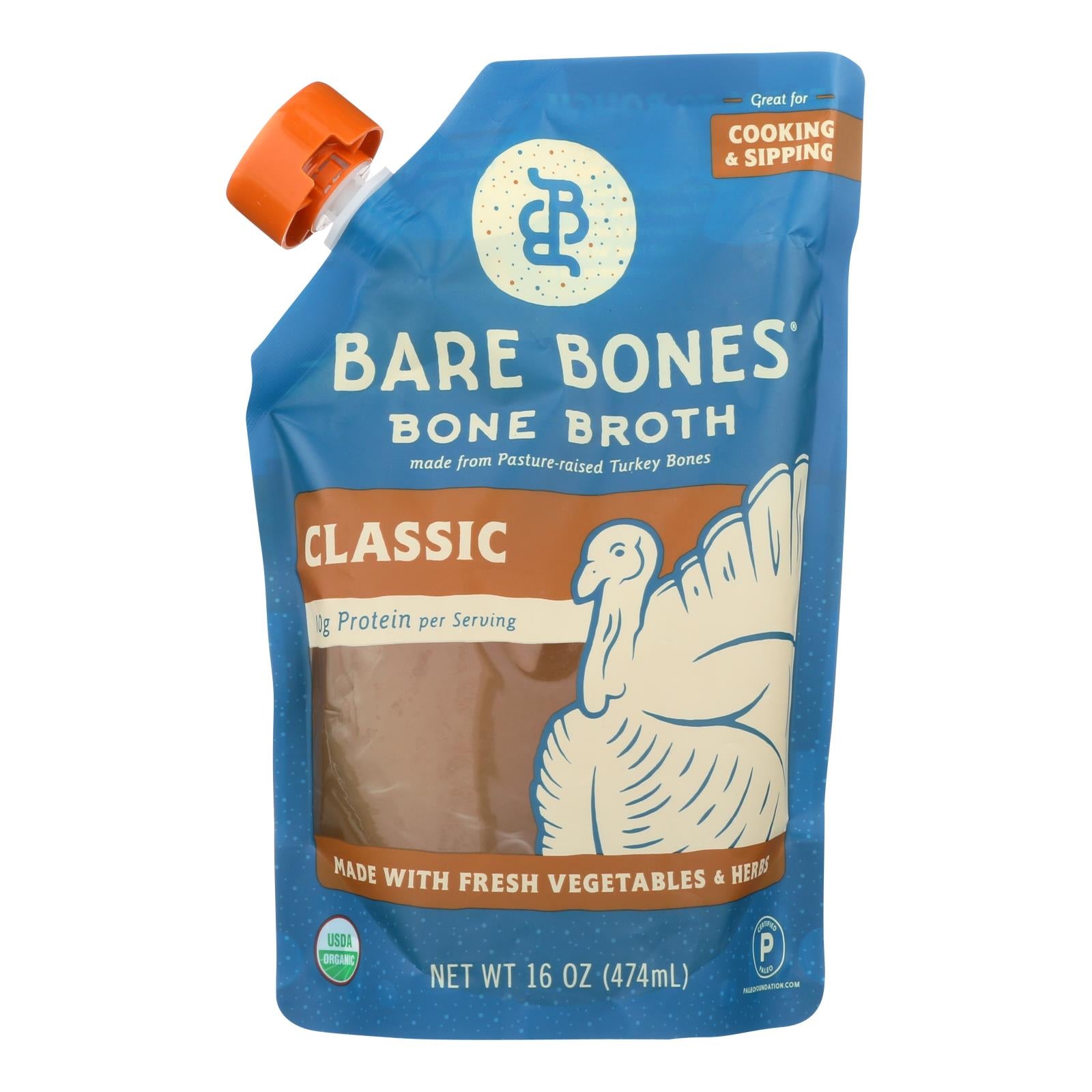 Bare Bones Broth, Bare Bones Broth - Bone Broth - Organic Turkey - Case of 6 - 16 fl oz. (Pack of 6)
