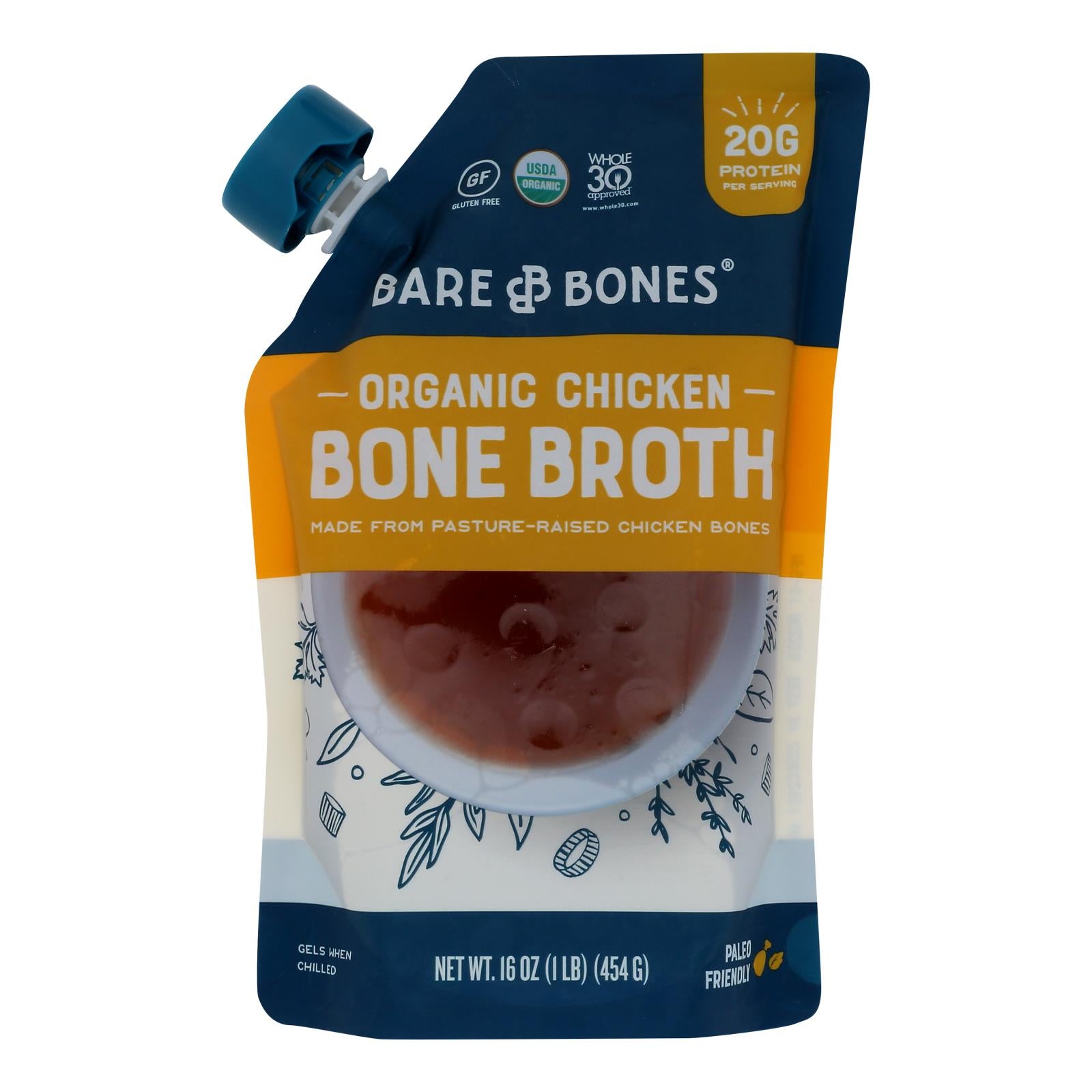 Bare Bones Broth, Bare Bones Chicken Bone Broth  - Case of 6 - 16 FZ (Pack of 6)
