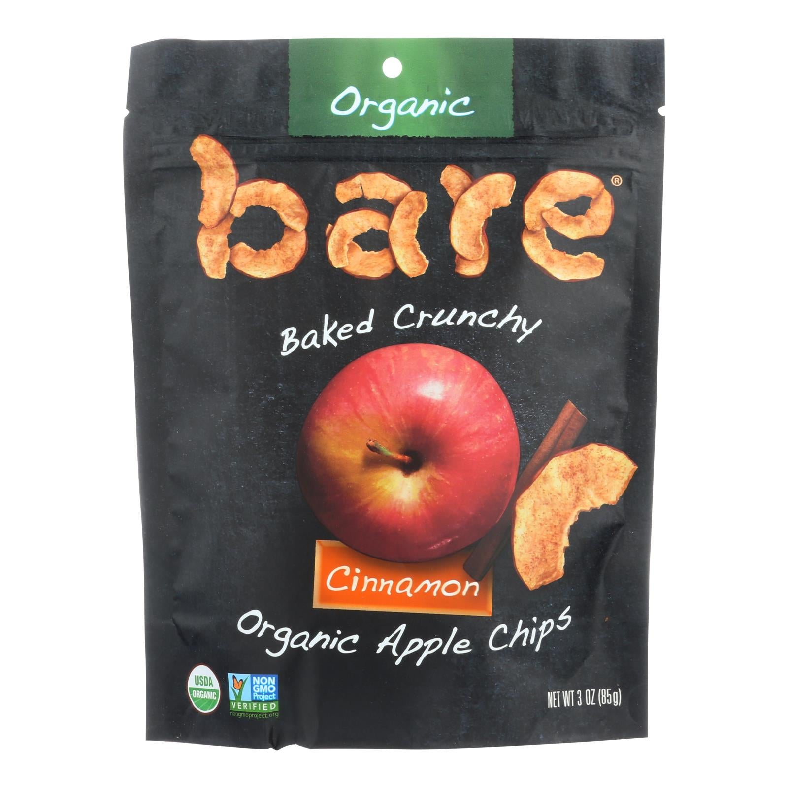 Bare Fruit, Bare Fruit Apple Chips - Organic - Crunchy - Simply Cinnamon - 3 oz - case of 12 (Pack of 12)