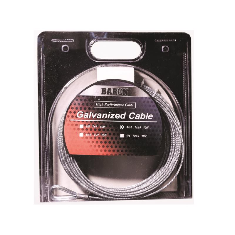 Baron, Baron 07005 50' 3/16 7X19 Galvanized Pre-Cut Cable