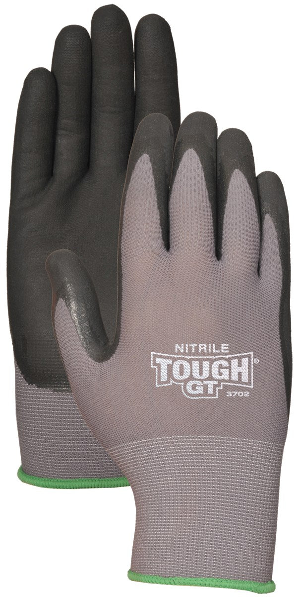 SAFETY SUPPLY CORPORATION, Bellingham Nitrile TOUGH GT Palm-dipped Work Gloves Black/Gray L 1 pair