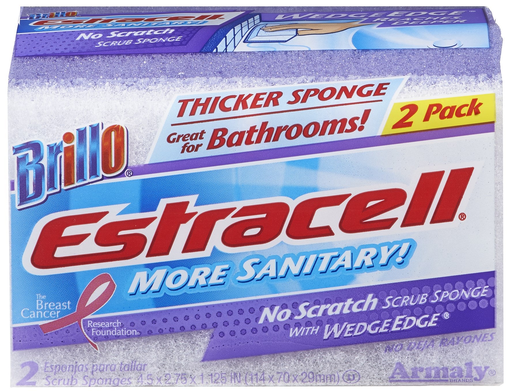 ARMALY BRANDS, Brillo Estracell Non-Scratch Scrubber Sponge For Bath/Toilet 4.5 in. L 2 pc