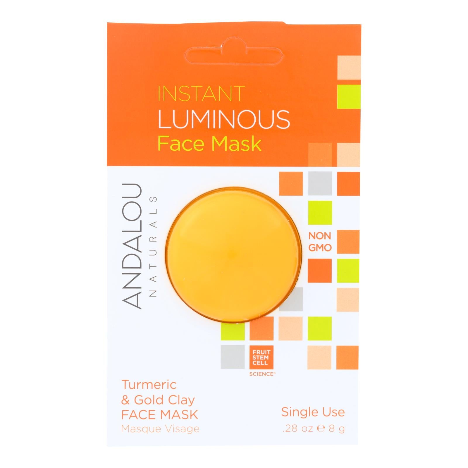 Andalou Naturals, andalou Naturals Instant Luminous Face Mask - Turmeric & Gold Clay - Case of 6 - 0.28 oz (Pack of 6)
