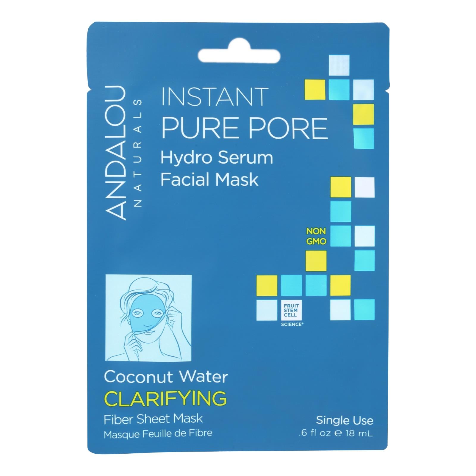 Andalou Naturals, andalou Naturals Instant Pure Pore Facial Mask - Coconut Water Clarifying - Case of 6 - 0.6 fl oz (Pack of 6)